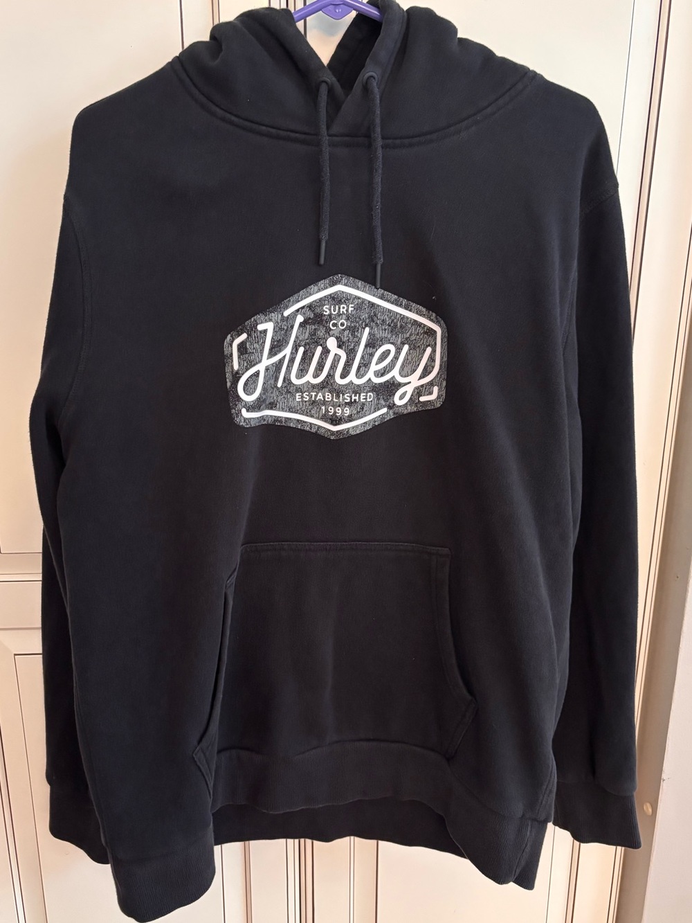 Hurley Black Crewneck Hoodie with White Logo Patch